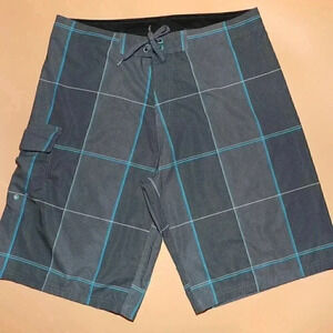 OP Blue Gray Geometric Swim Trunks Size 32 Summer Beach Board Shorts Mens Swim